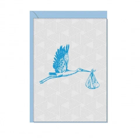 carte de voeux cigogne bebe bleu 17 30 FA60115 4060055015684