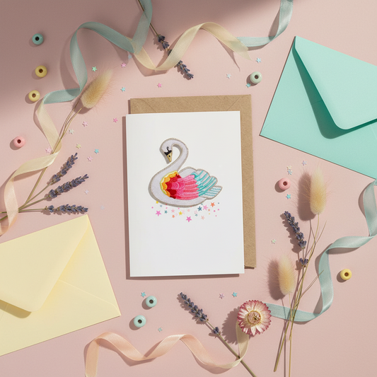 Lykønskningskort med plaster - Rainbow Swan