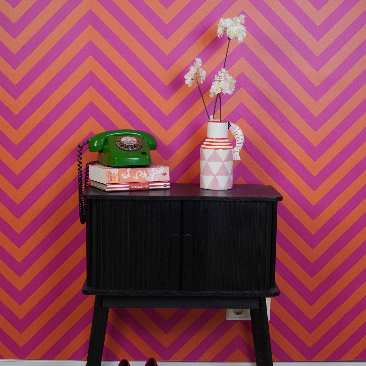 Vase - Carafe Poissons - Rose/Blanc/Rouge - 14x11x21,5cm