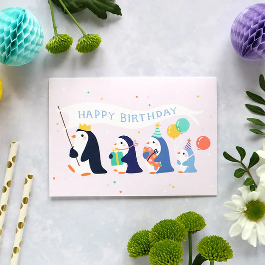 carte d anniversaire parade des pingouins hux loves honey