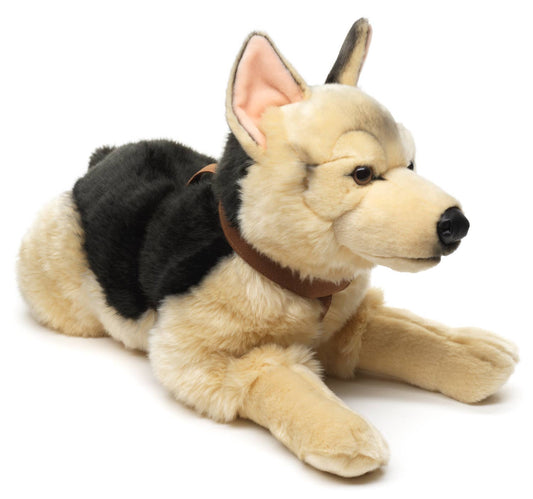 Peluche Berger allemand, couché (avec harnais)