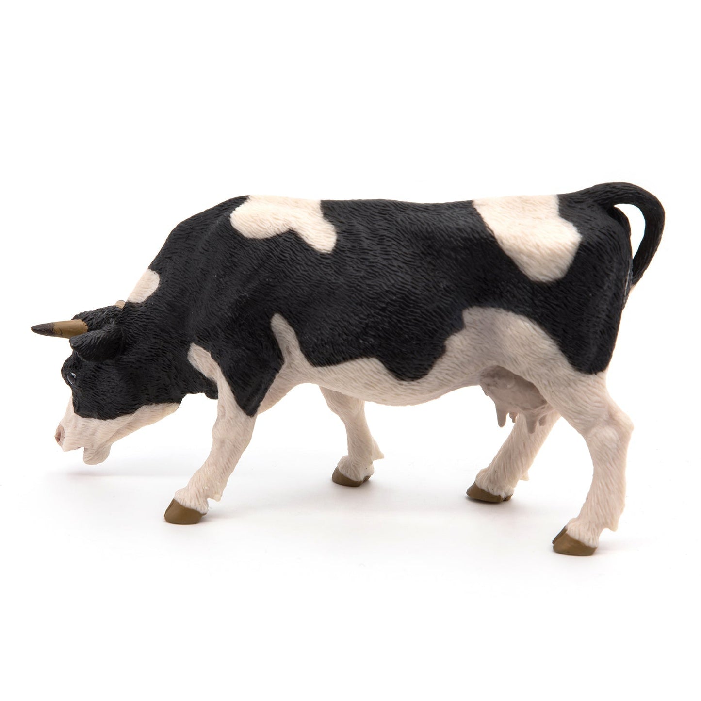 Figurine Vache noire et blanche broutant Papo - animal de la ferme