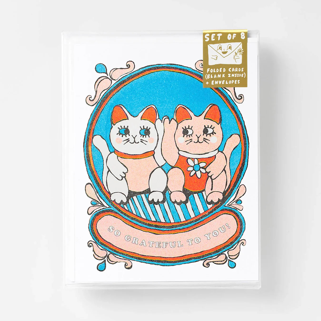 set de 8 cartes de voeux chat chanceux so grateful to you yellow owl workshop CSR212 38500684