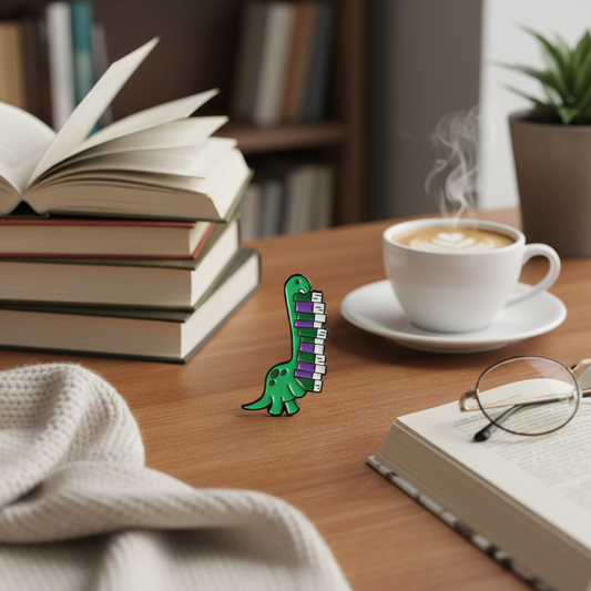 Photo produit - Pin's Diplodocus Bibliophile