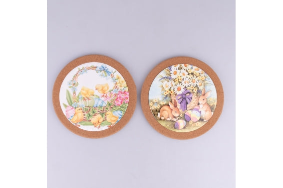 EASTER FARM TILE D19.5CM CERAM/CORK 2ASS - 5926478