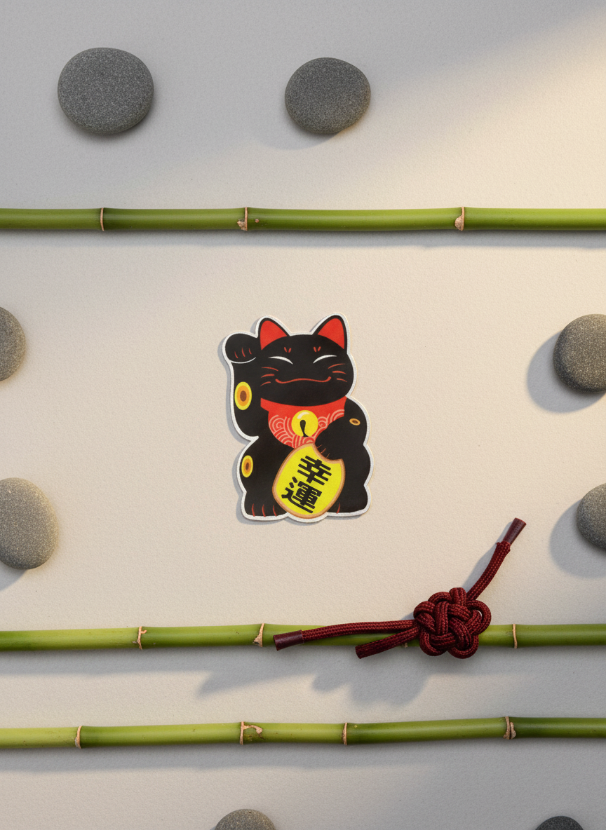 Autocollant Chat Chanceux Noir