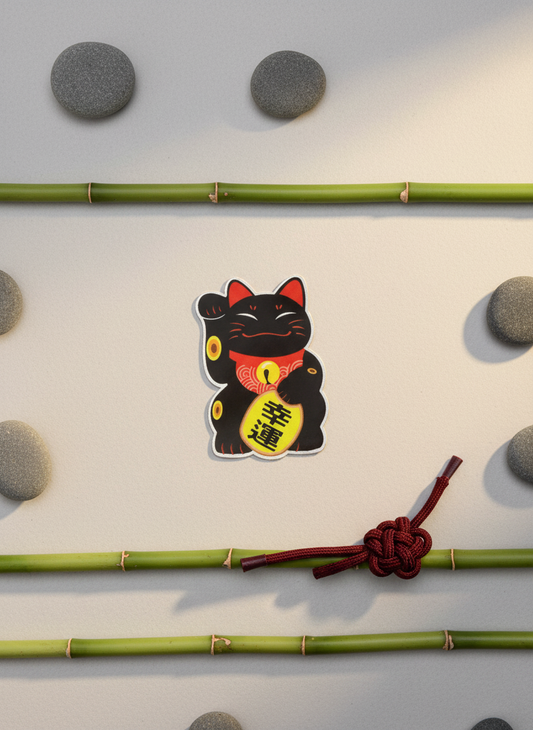 Autocollant Chat Chanceux Noir