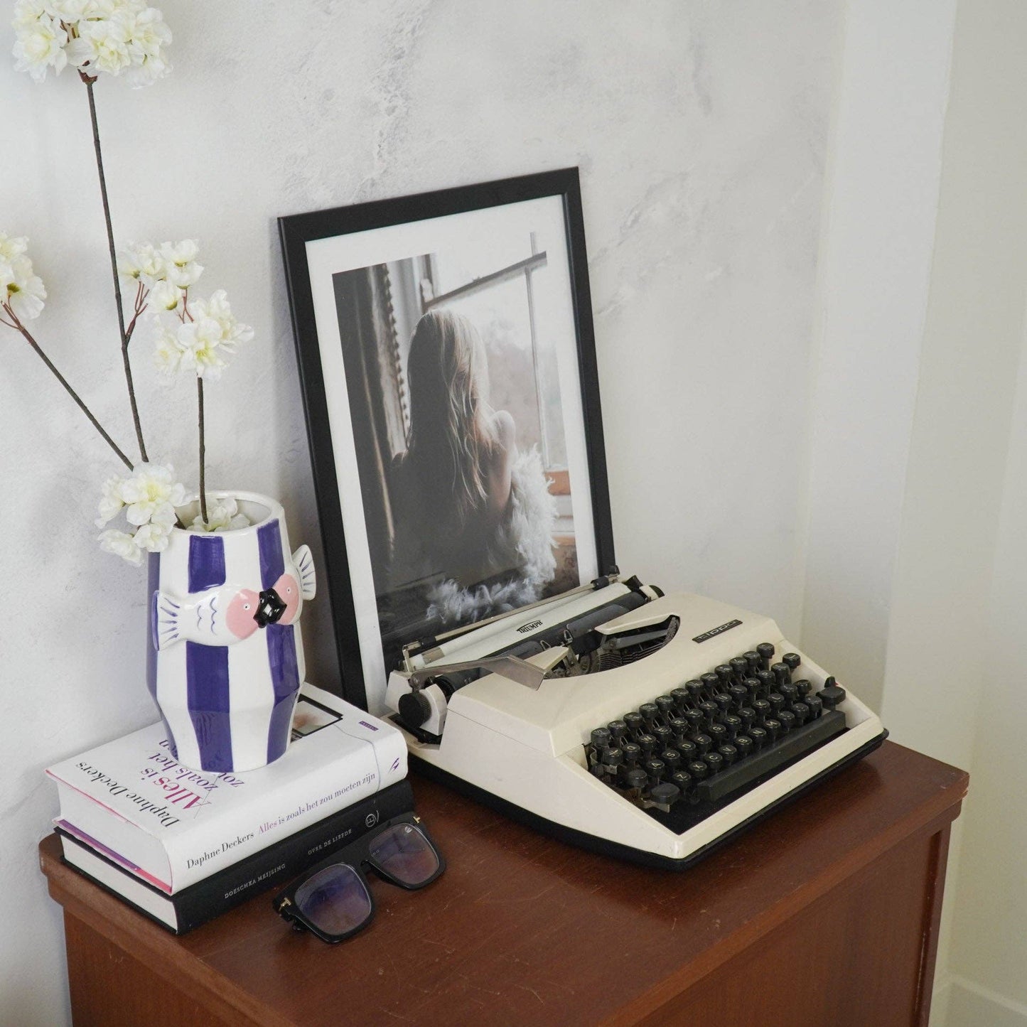 Vase - Vase à fleurs Poissons - Bleu/Blanc/Rose - 14x11,5x18,5cm