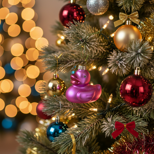 Ροζ χριστουγεννιάτικο μπιχλιμπίδι πάπιας μπάνιου