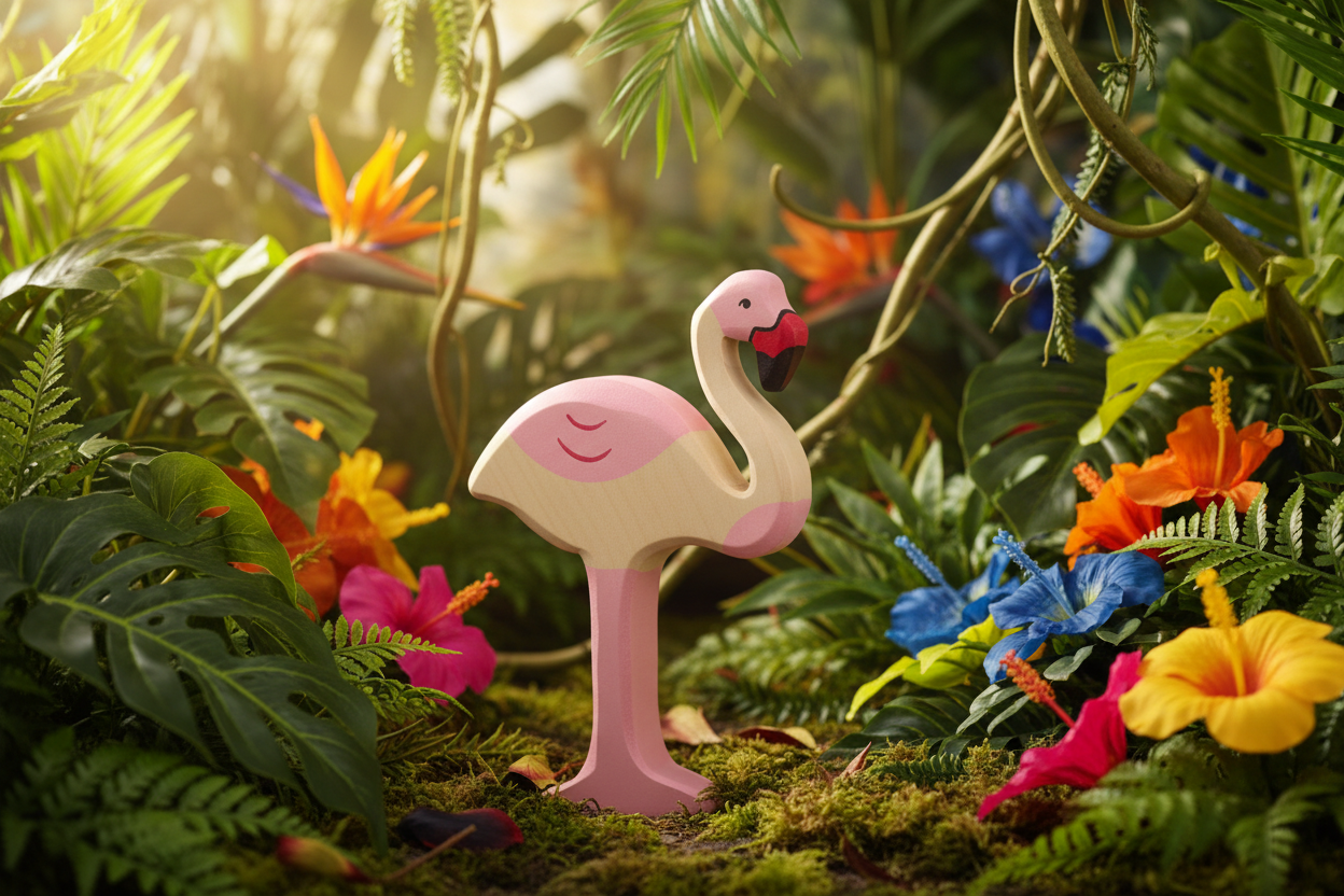 Figurine en Bois Flamant Rose