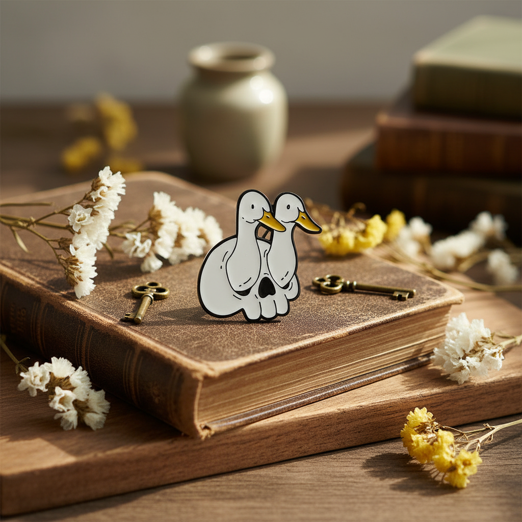 White Ducks Skull Pin