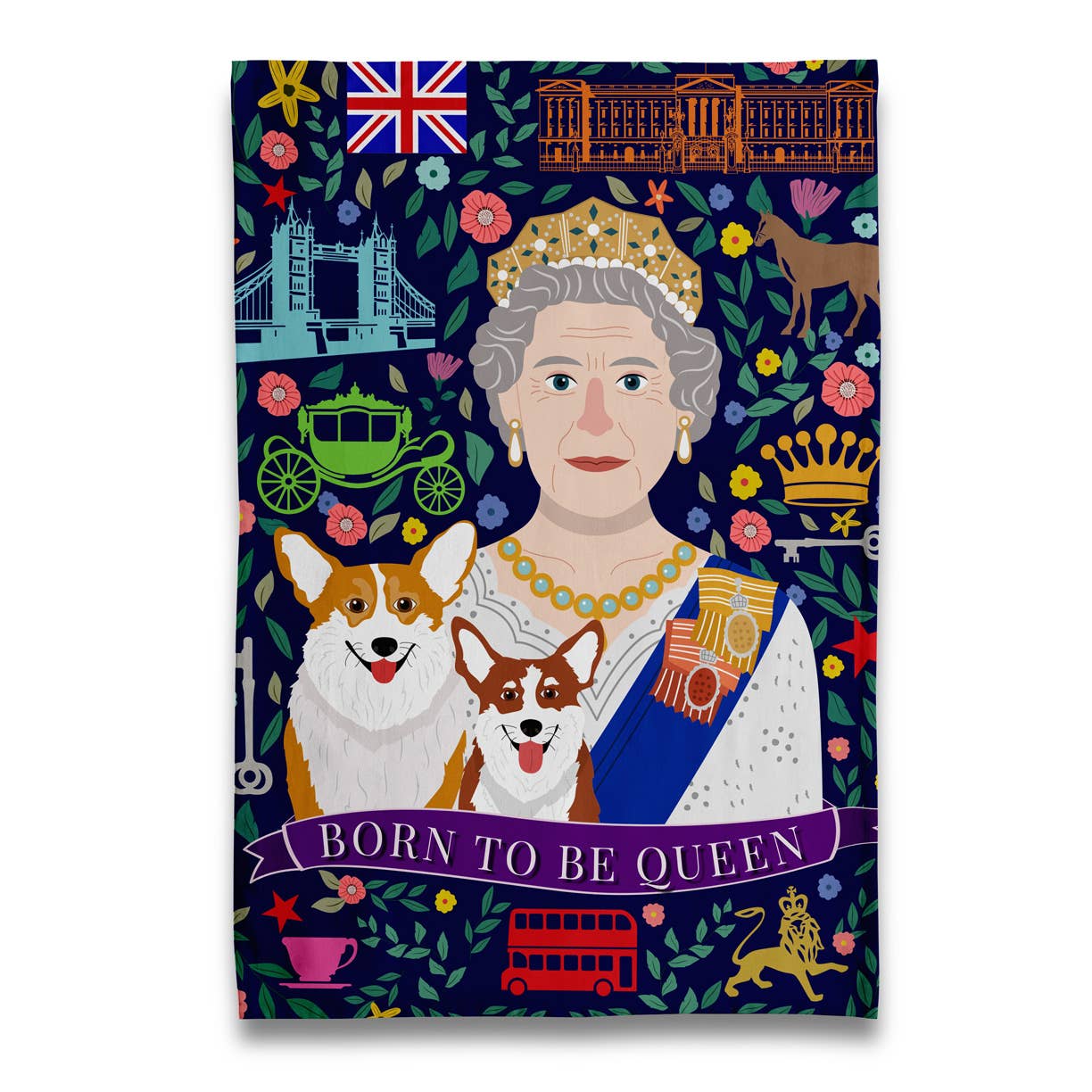 Torchon Reine avec Corgi "Born to Be Queen"