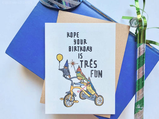 Carte d'anniversaire « Trés Fun » avec oiseaux