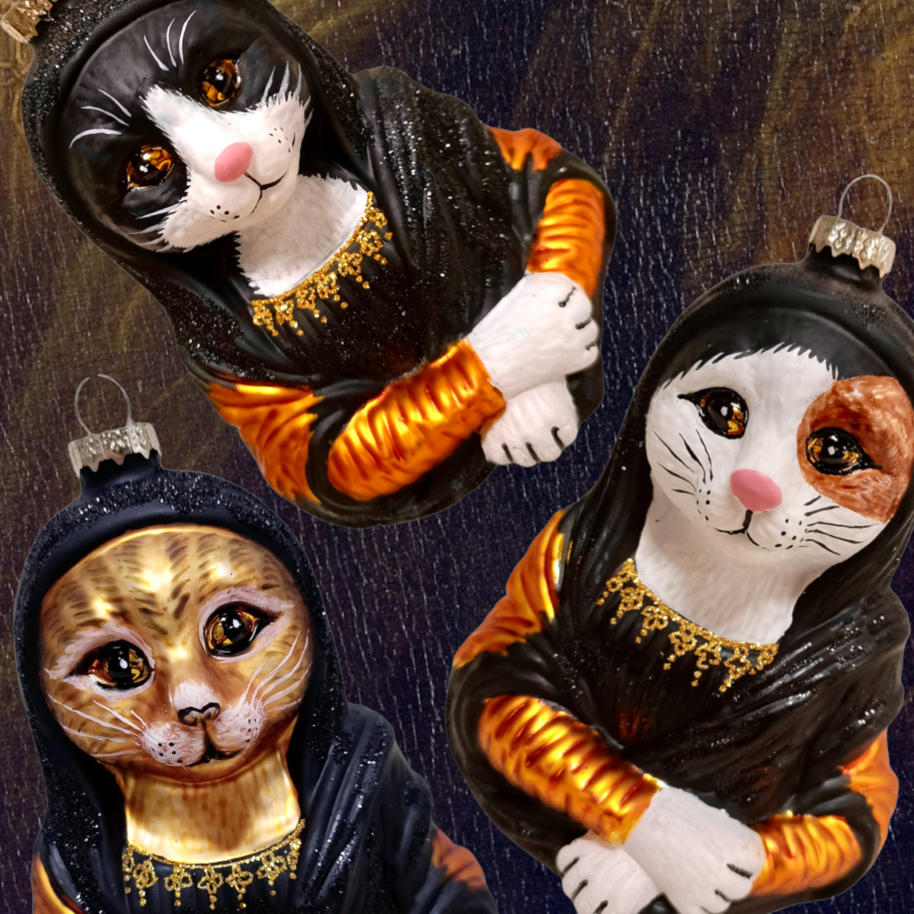 boule de noel mona lisa chat tuxedo naked decor