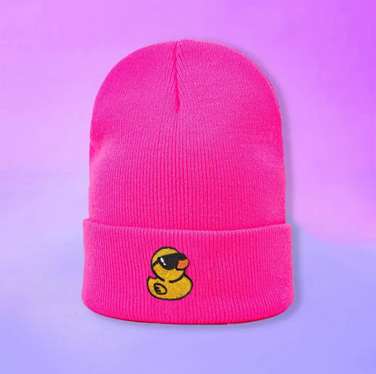 bonnet rose canard jaune lunettes de soleil