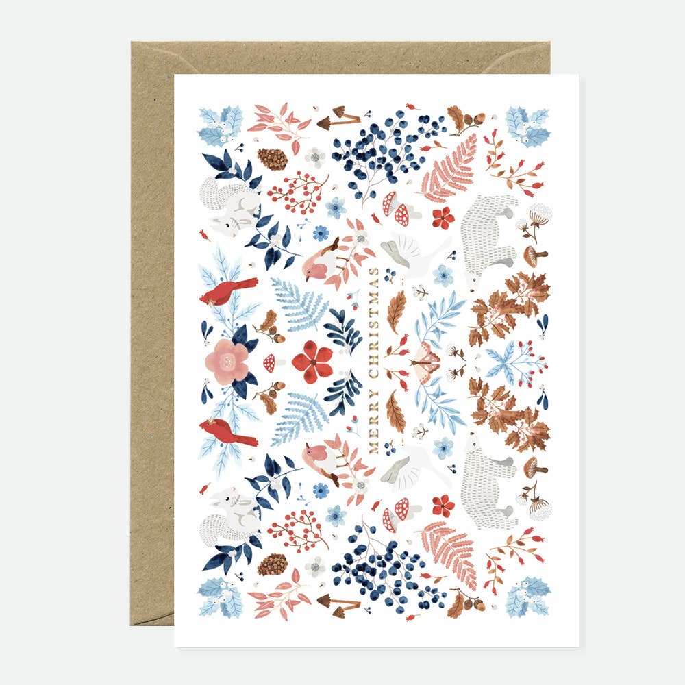 White winter merry xmas - Greeting card - Gold foil