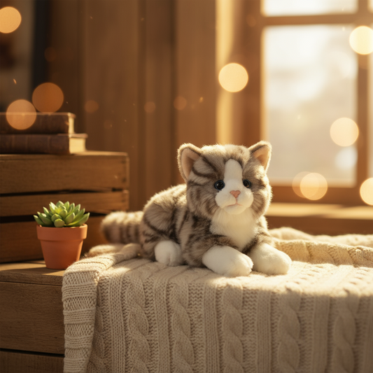 Graues Plüschtier einer schlafenden Katze