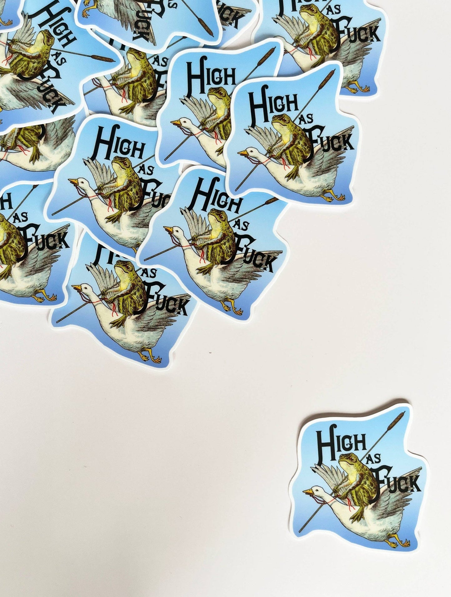 Pegatina Rana con Ganso "High as Fuck"