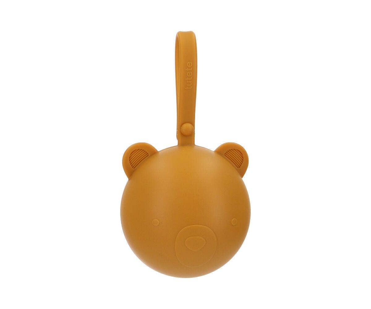 Porte-sucette en silicone Ours moutarde