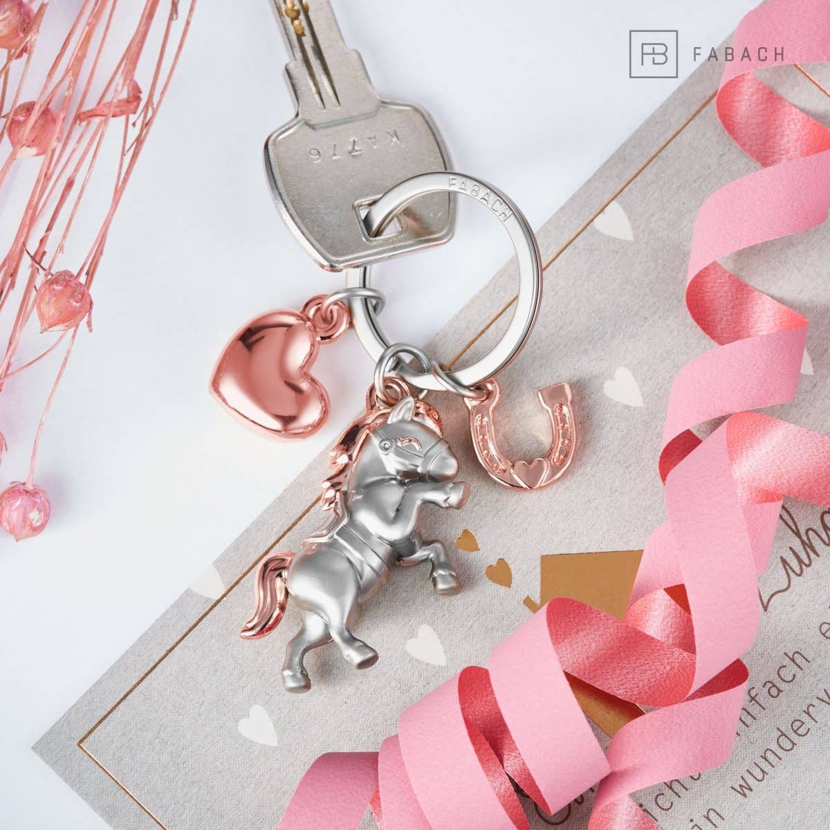 Porte-clés Cheval avec Cœur et Fer à cheval "Pony"