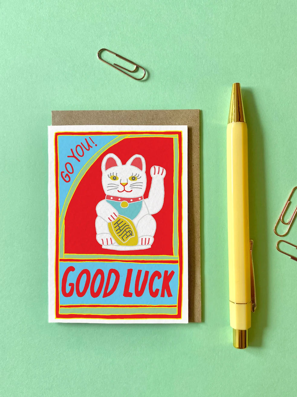 carte de voeux chat chanceux good luck youve got pen on your face