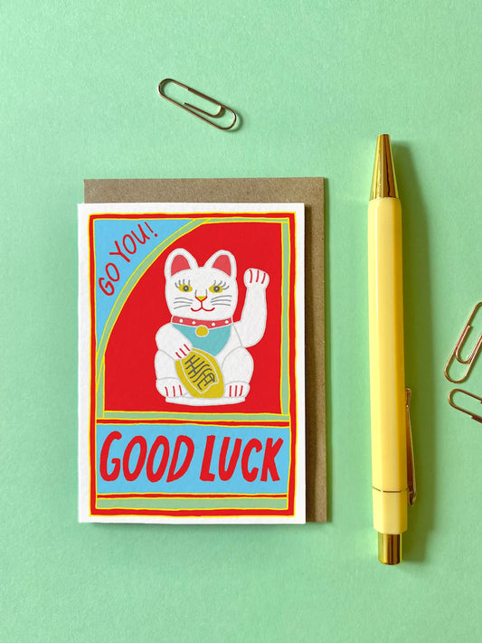 carte de voeux chat chanceux good luck youve got pen on your face