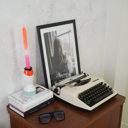 Bougeoir - Poisson - Menthe/Blanc/Orange - 7x7x16,5cm