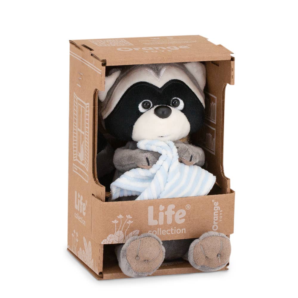 Peluche raton laveur Denny avec serviette de 15 cm