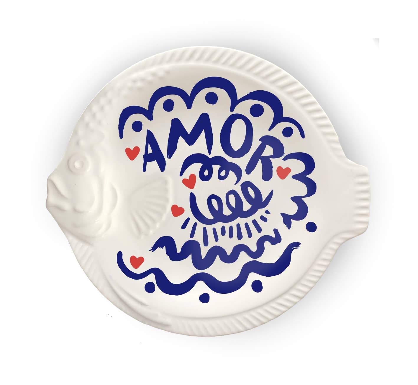 plat poisson amor bleu pied de poule