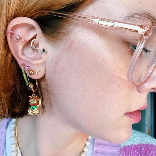 boucles d oreille chat chanceux dore