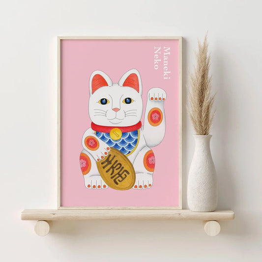 artprint chat chanceux blanc