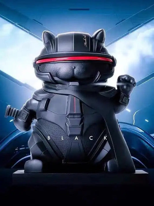 statuette cyber chat chanceux noir