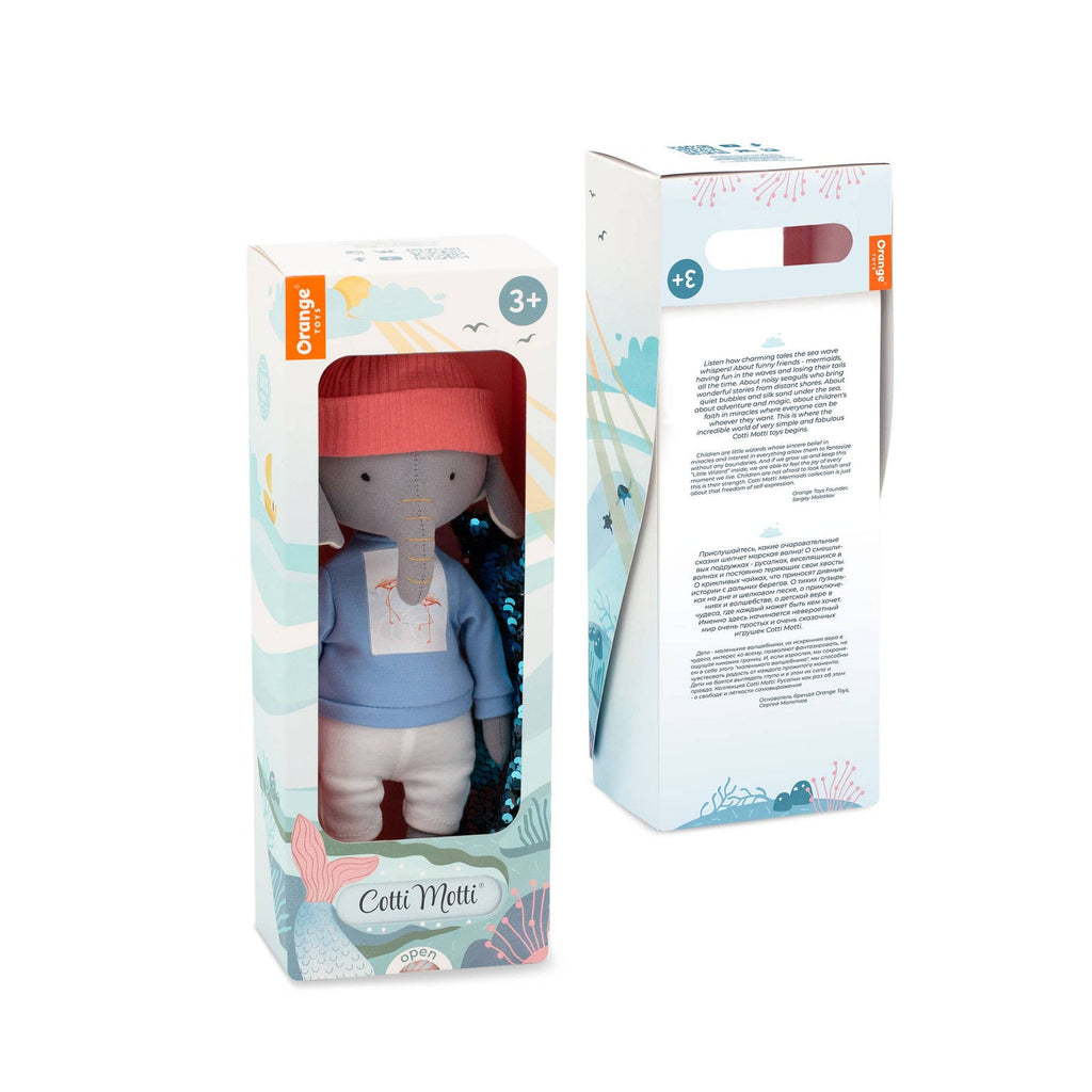 Alice the Elephant Plush with Blue T-shirt Outfit and Mermaid Tail - 29 cm