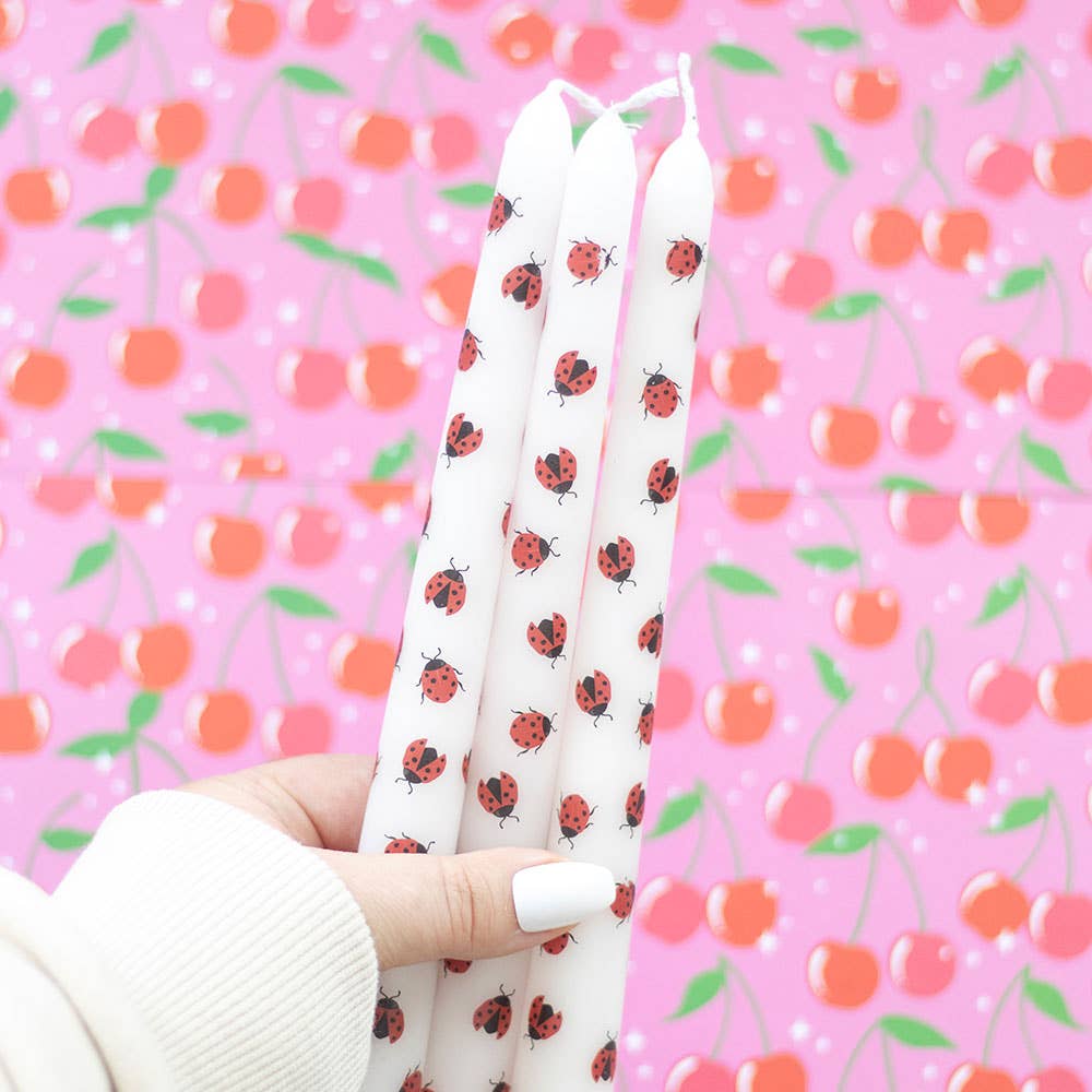 Ensemble de 3 bougies imprimées coccinelles