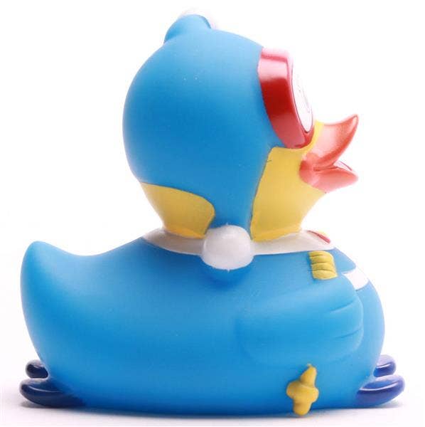 Ente Skifahrerin blau