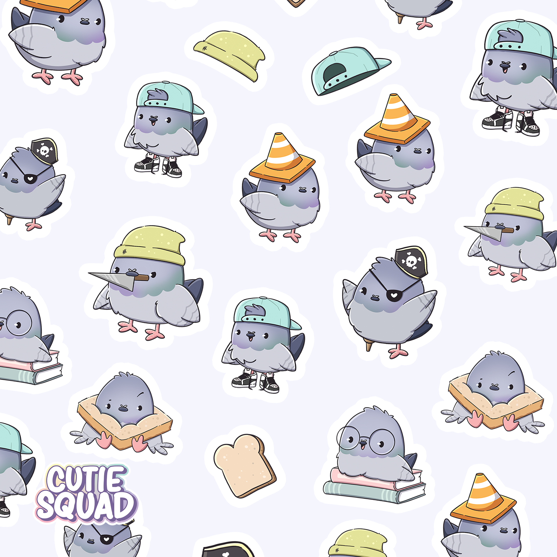 Planches d'autocollants Pigeon avec chapeaux