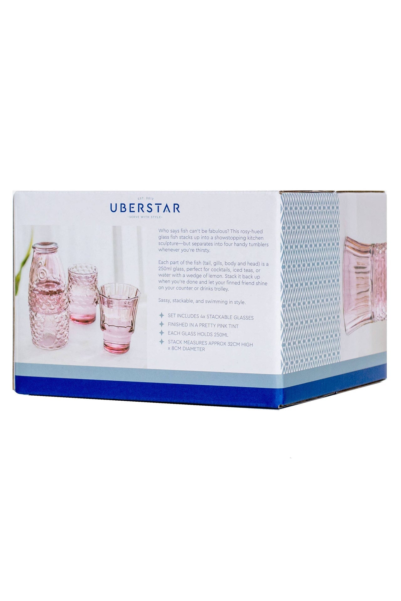 Verres à boire empilables Poisson - Lot de 4 roses