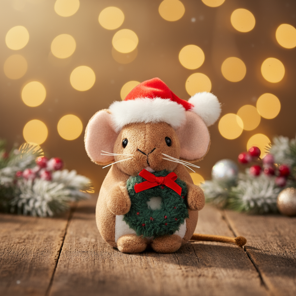 Peluche Souris de Noël avec couronne