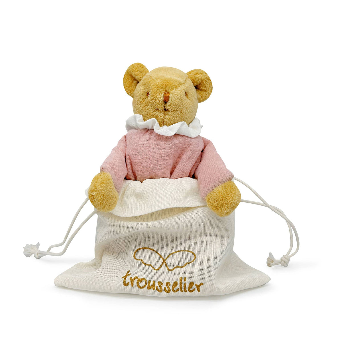Ours Nid d'Ange Doudou Hochet - Coton Bio Vieux Rose