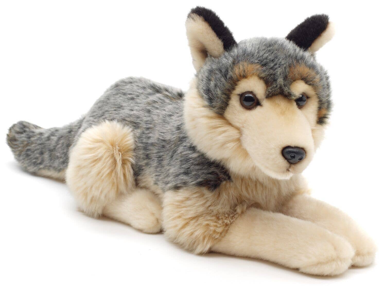 Loup gris, couché, 30 cm (longueur), peluche Uni Toys