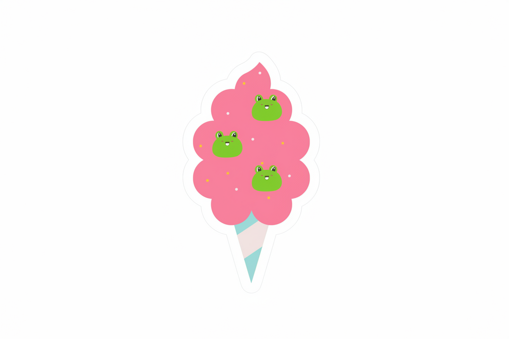Nálepka z cukrové vaty Kawaii Frog