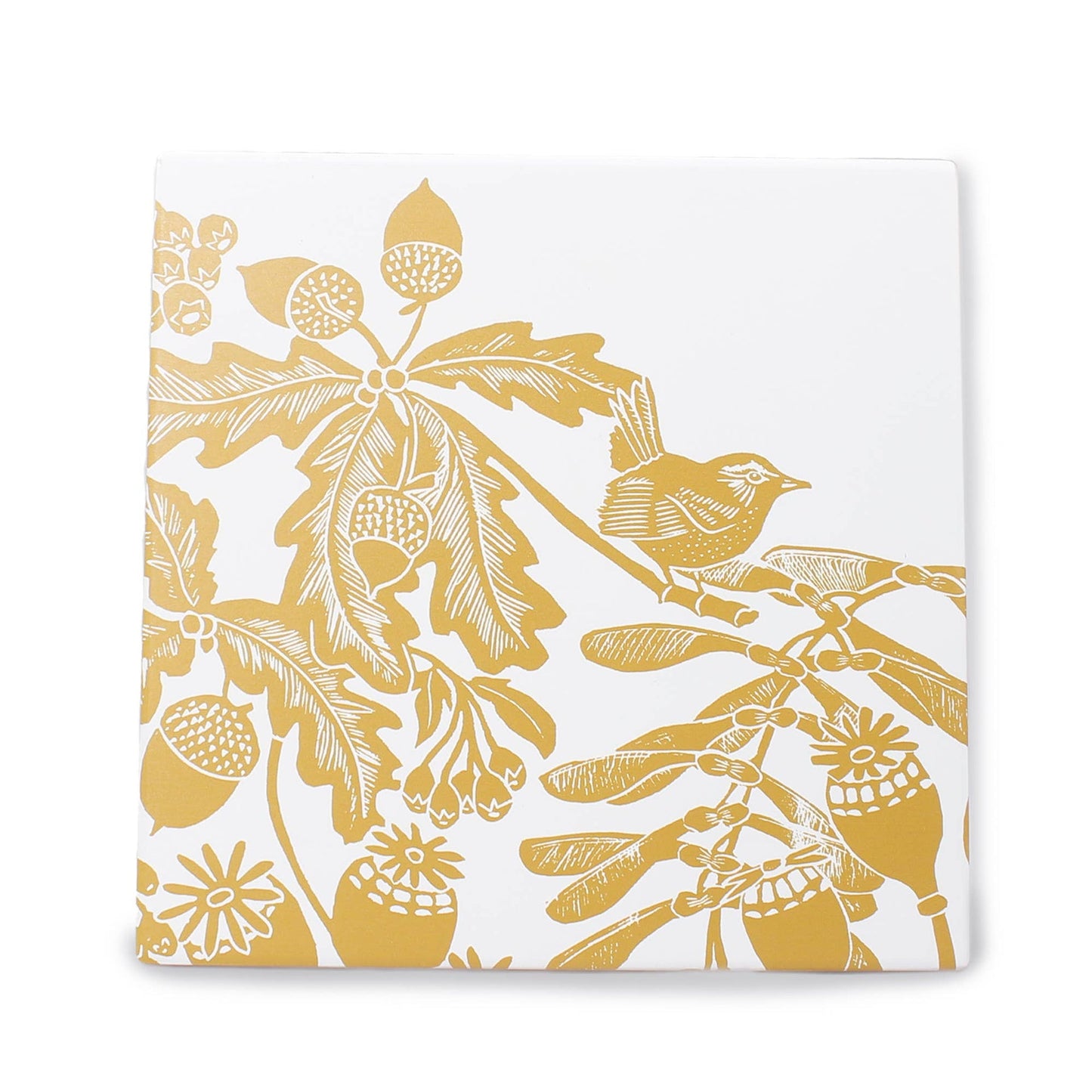 Dessous-de-plat en céramique Woodland Thistle Motif Oiseau Jaune ocre