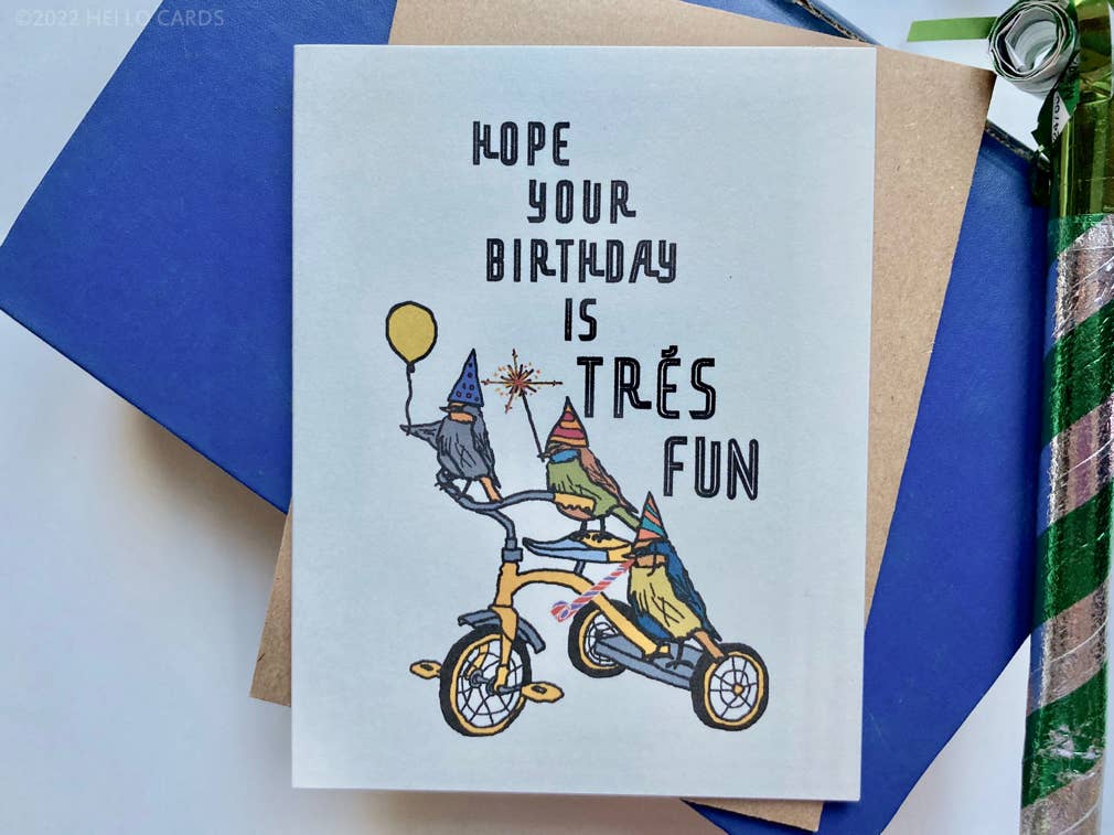 Carte d'anniversaire « Trés Fun » avec oiseaux