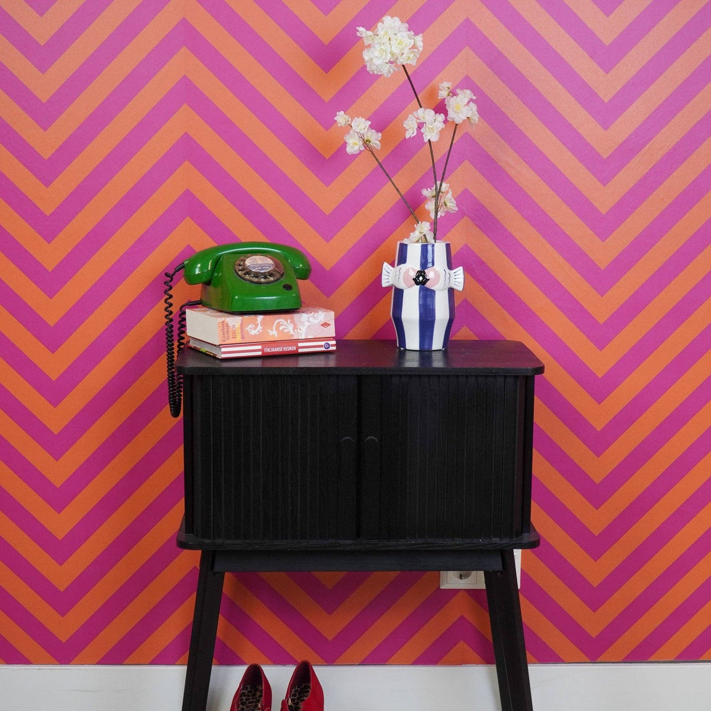 Vase - Vase à fleurs Poissons - Bleu/Blanc/Rose - 14x11,5x18,5cm