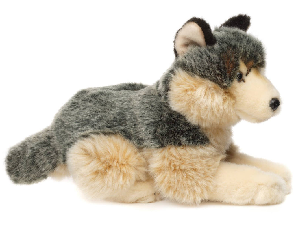 Peluche loup gris couché Uni Toys