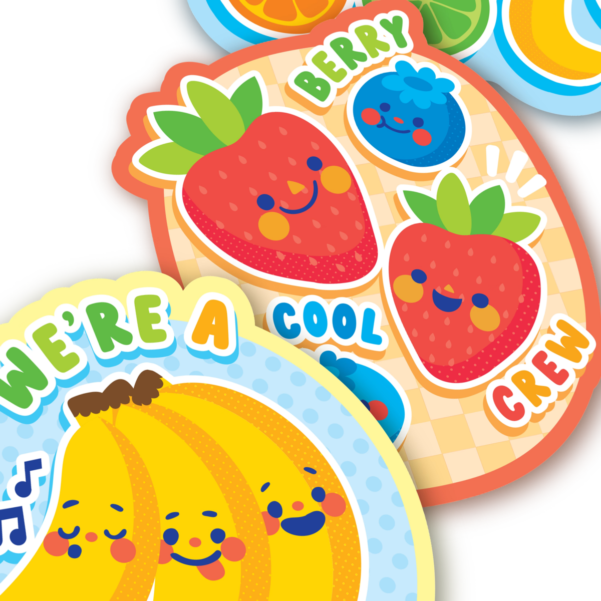 Autocollants vinyle Stickiville Fruits amusants – Lot de 4 OOLY — détail en gros plan