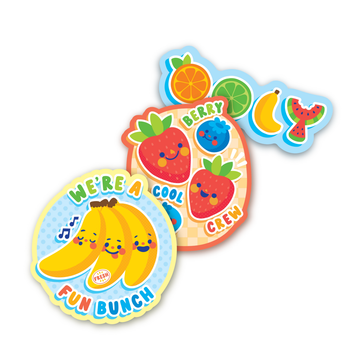 Autocollants vinyle Stickiville Fruits amusants – Lot de 4 OOLY — vue de présentation du produit