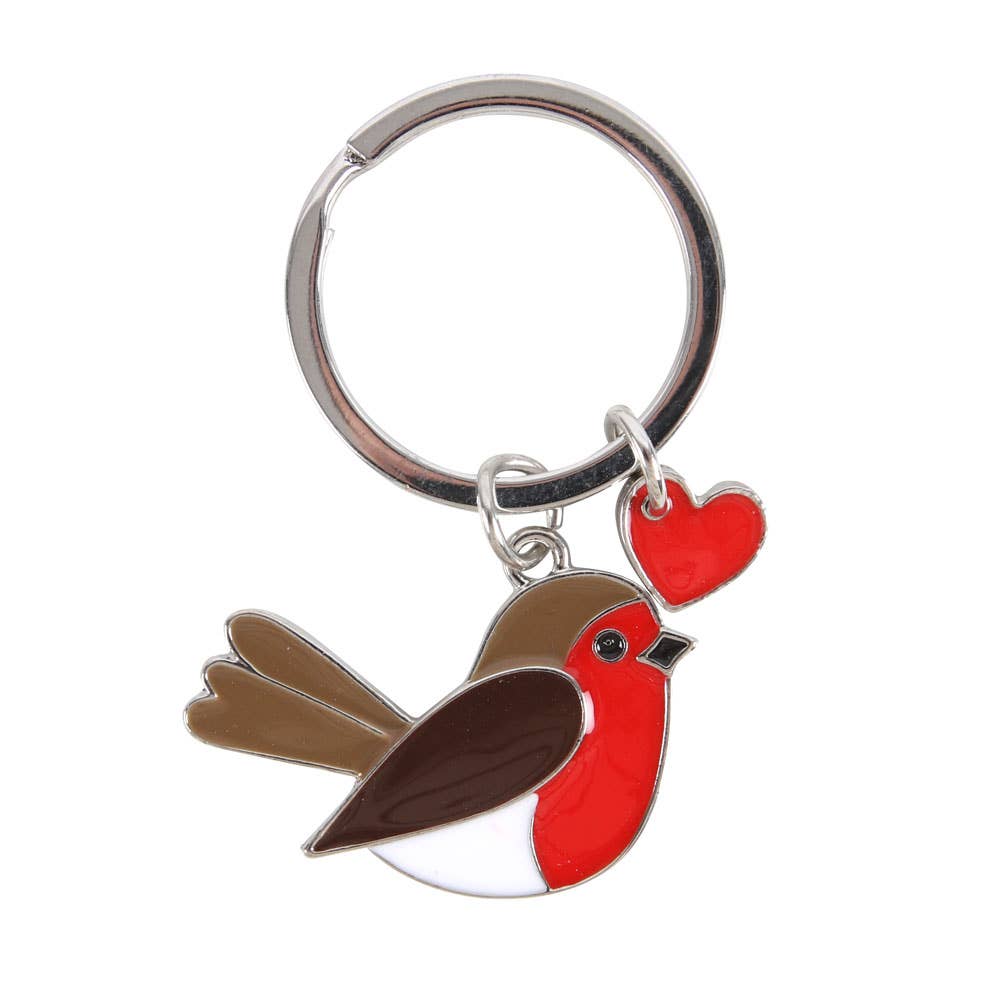 Porte-clés Rouge-gorge avec Cœur