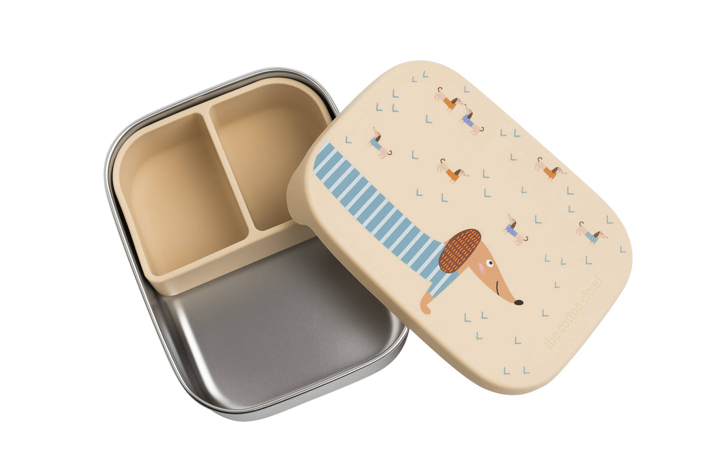 Lunchbox aus Edelstahl mit Fächern für Kinder – Dackel