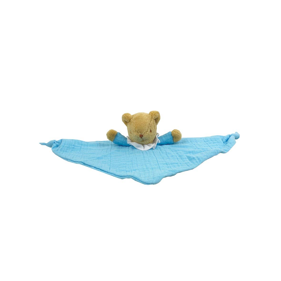Ours Triangle Doudou avec Hochet- Coton Bio Bleu Ciel